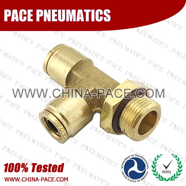 Metric Thread Male Run Tee Swivel DOT Push To Connect Air Brake Fittings, DOT Push In Air Brake Tube Fittings, DOT Approved Brass Push To Connect Fittings, DOT Fittings, DOT Air Line Fittings, Air Brake Parts